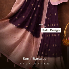 Wine Purple Semi Banarasi  Silk Saree