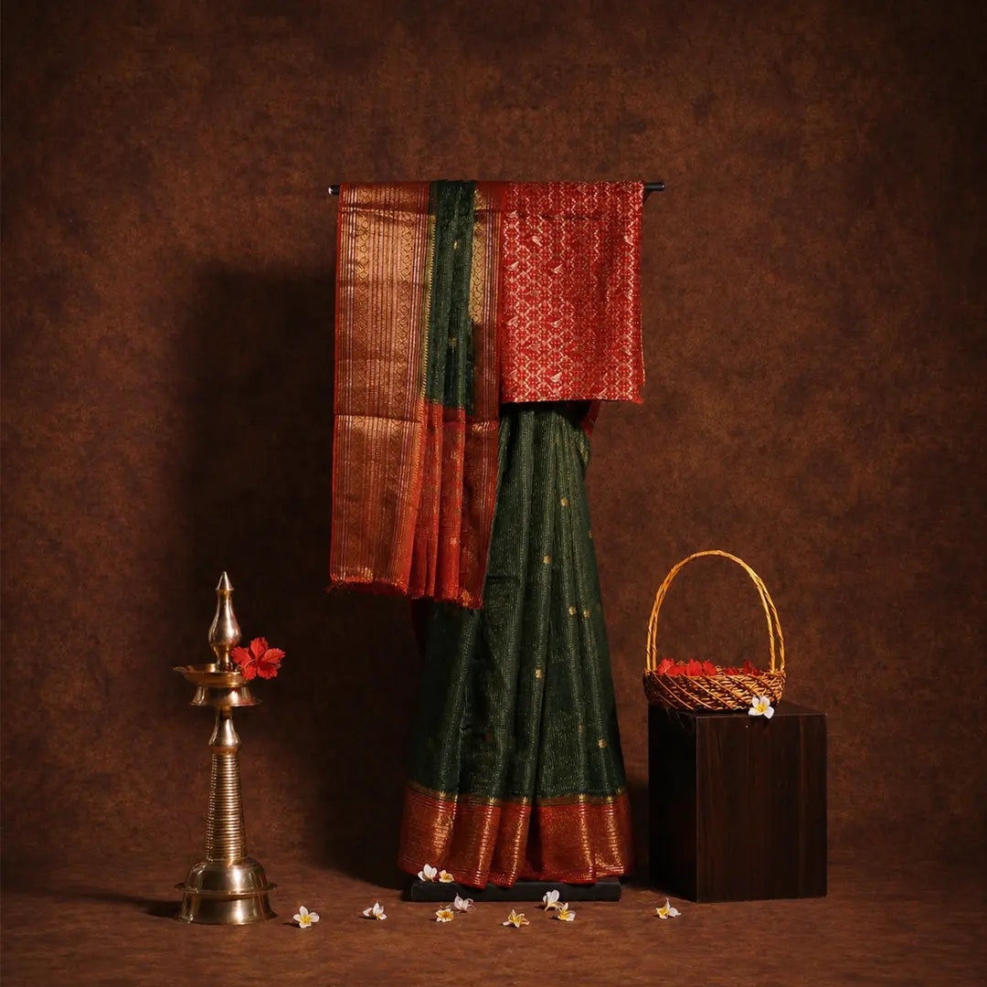 Deep Bottle Green Semi Mysore Silk Saree