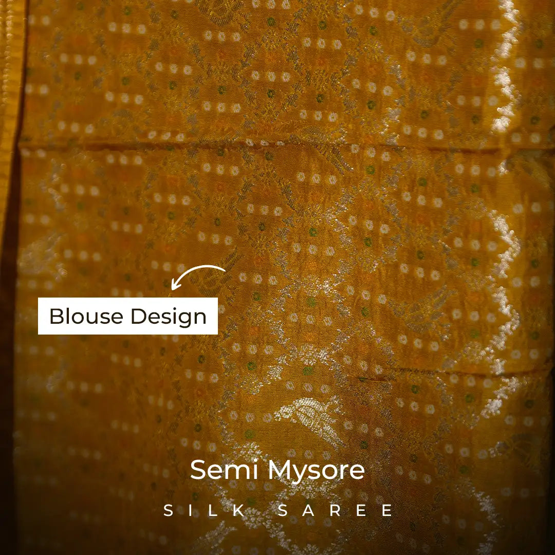 Peacock Teal & Mustard Gold Semi Mysore Silk Saree
