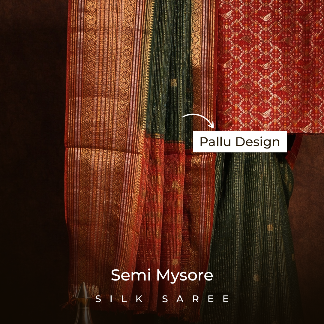Deep Bottle Green Semi Mysore Silk Saree