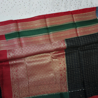 Black Checks Semi Mysore Silk Saree