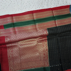Black Checks Semi Mysore Silk Saree