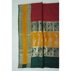 Red Checks Semi Mysore Silk Saree