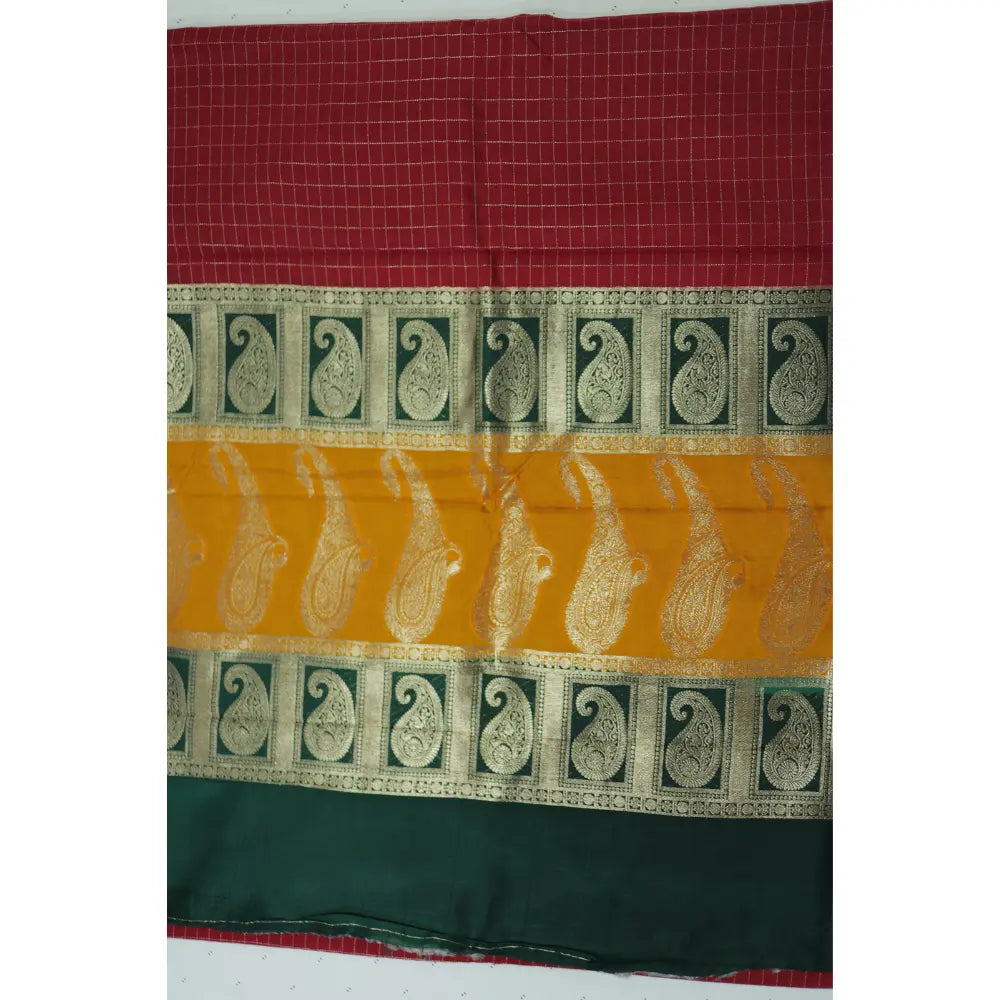 Red Checks Semi Mysore Silk Saree