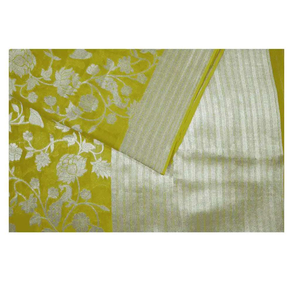 Yellow Semi Banarasi Georgette Silk Saree