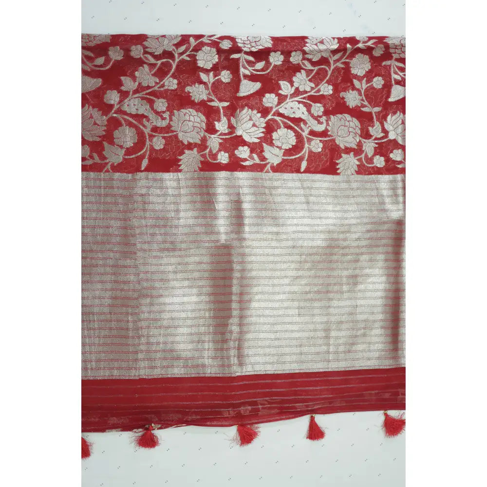 Red Semi Banarasi Georgette Silk Saree