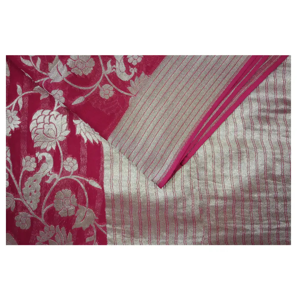 Dark Pink Semi Banarasi Georgette Silk Saree