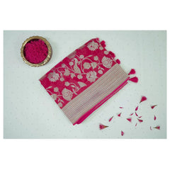 Dark Pink Semi Banarasi Georgette Silk Saree