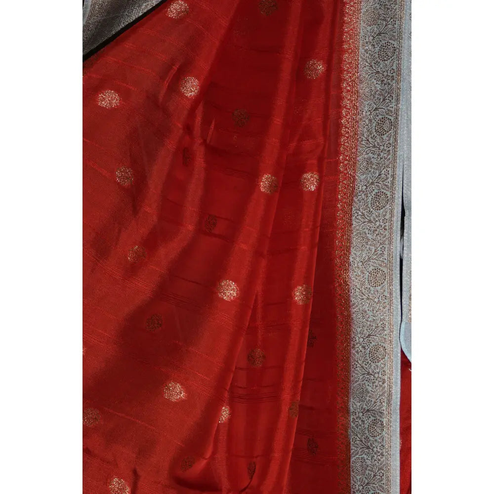 Sindoor Red with Silver Zari Semi Banarasi Silk Saree