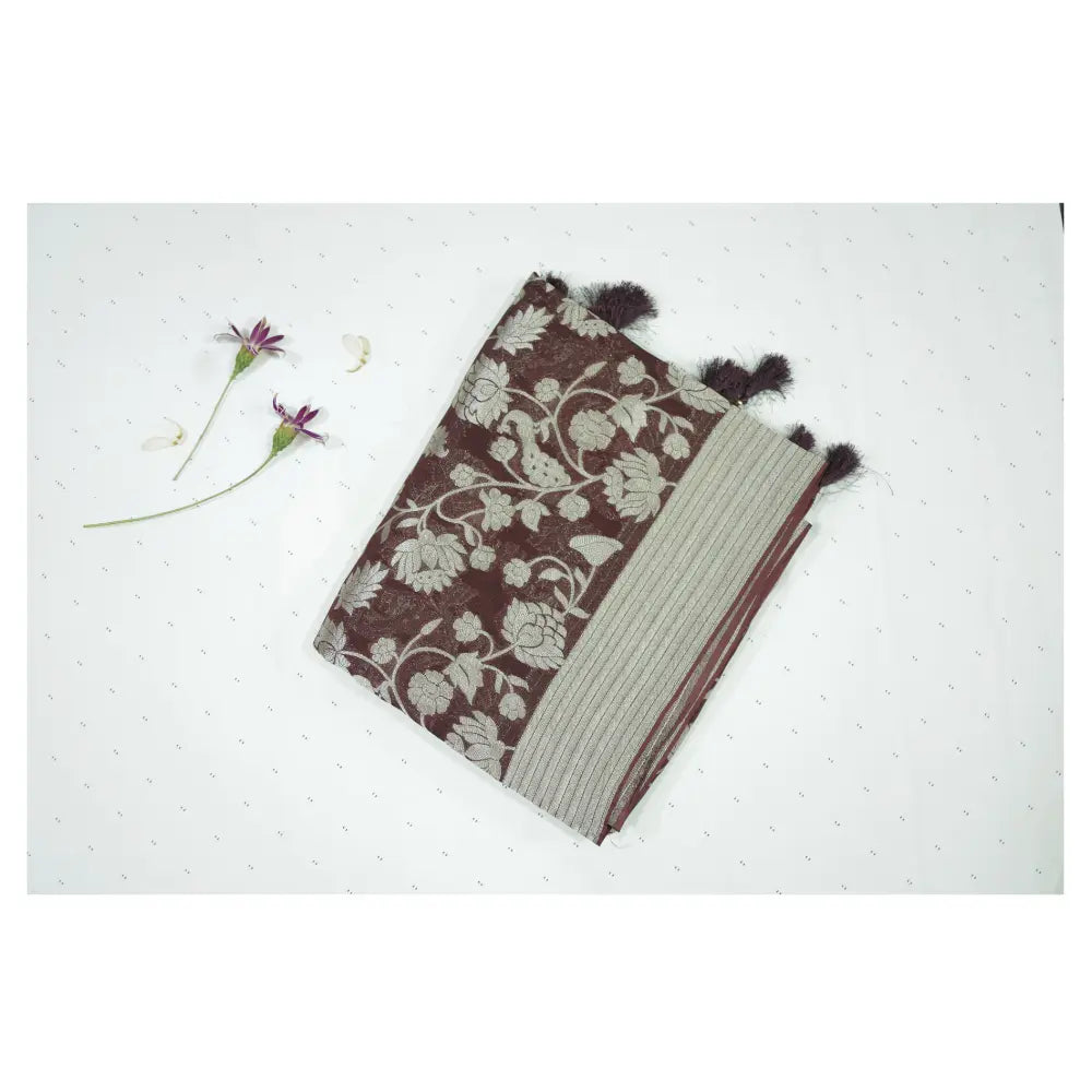 Coffee Brown Semi Banarasi Georgette Silk Saree