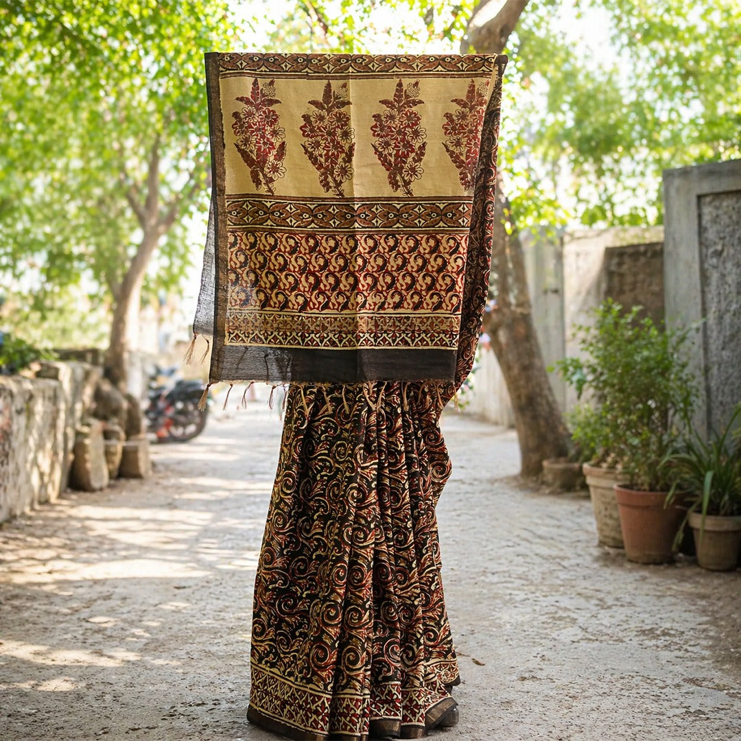 Maroon Kalamkari Cotton Saree